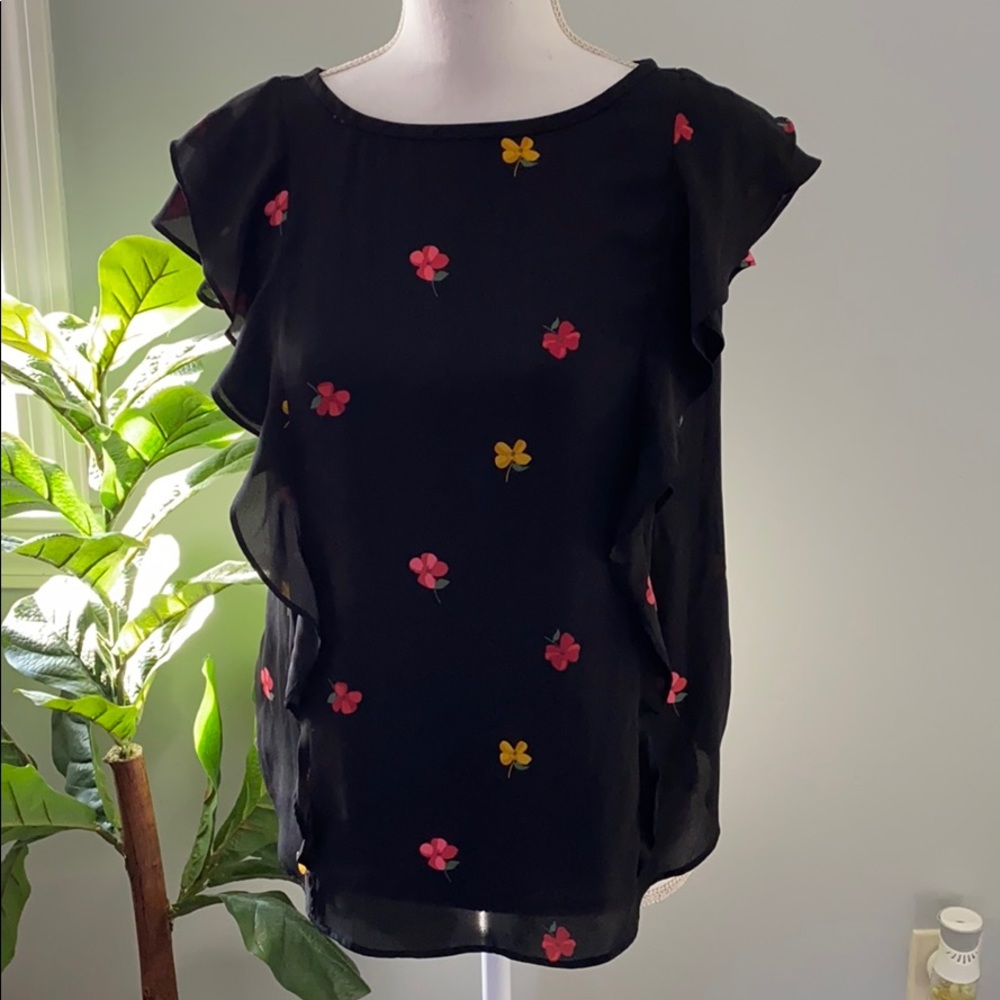 LOFT Black Floral Blouse